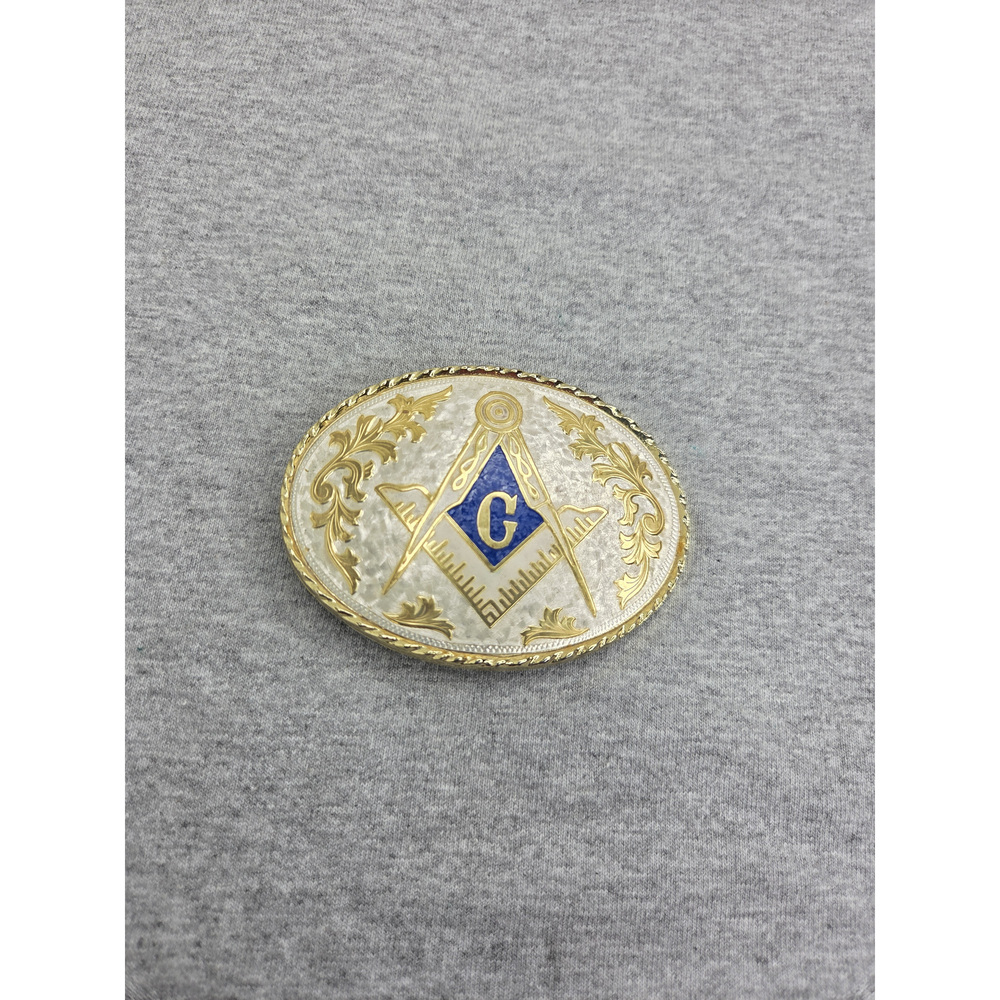 Vintage Masonic Freemason Compass G Blue Enamel Belt Buckle Made in USA